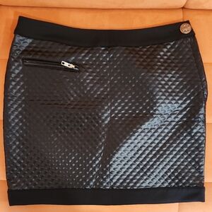 Faux Leather Look Quilted Black Mini Skirt